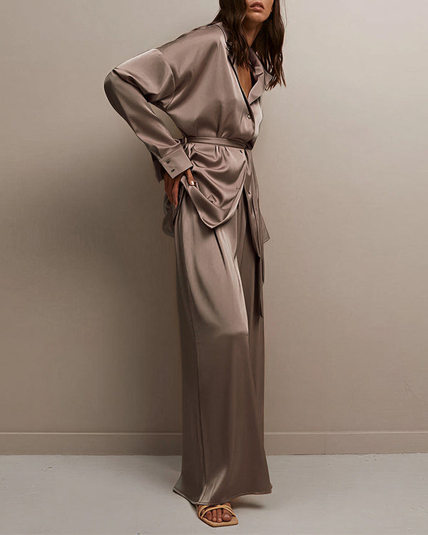Curvvvy® Serenity Satin 2-Piece Wrap Loungewear Set