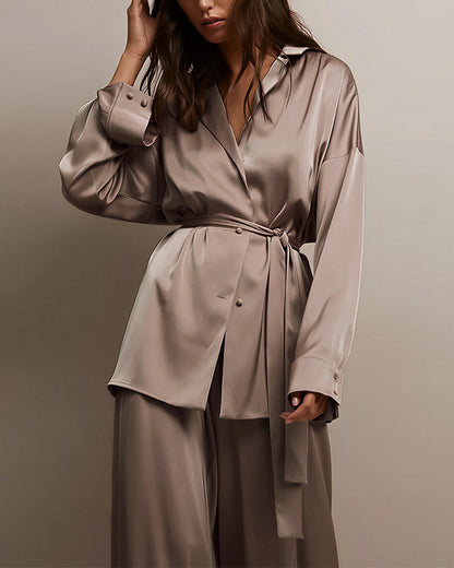 Curvvvy® Serenity Satin 2-Piece Wrap Loungewear Set