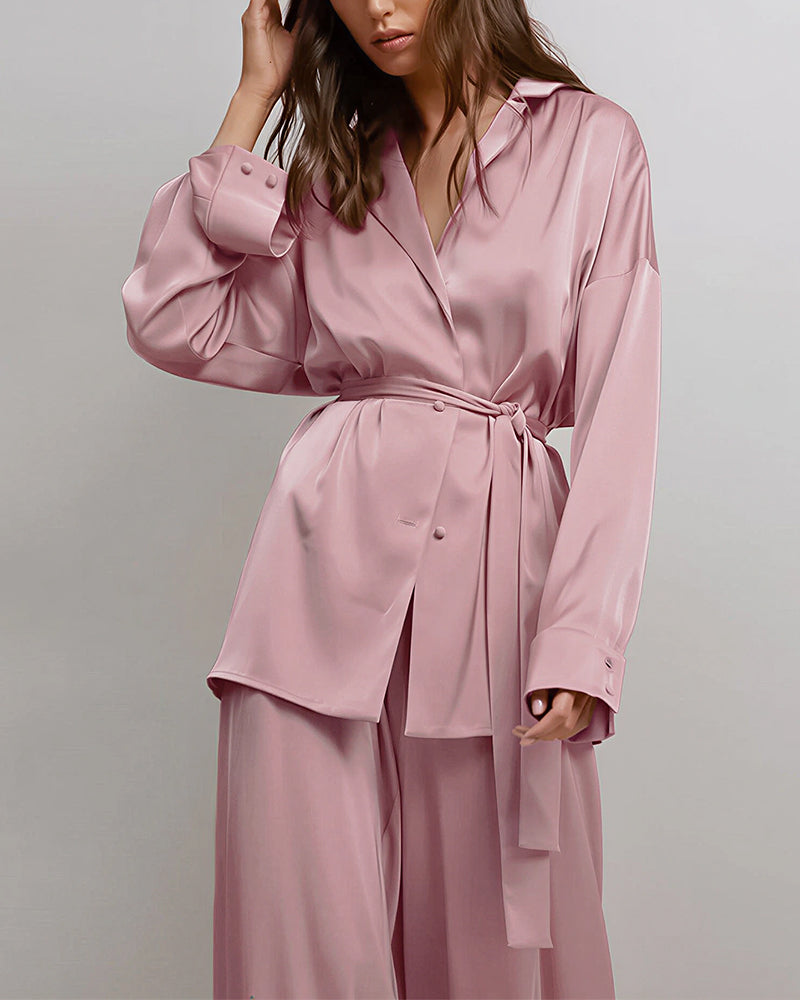 Curvvvy® Serenity Satin 2-Piece Wrap Loungewear Set