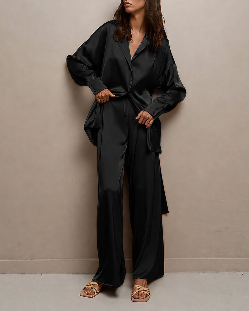 Curvvvy® Serenity Satin 2-Piece Wrap Loungewear Set