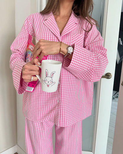 Curvvvy® Classic Gingham Long Sleeve Pajama Set