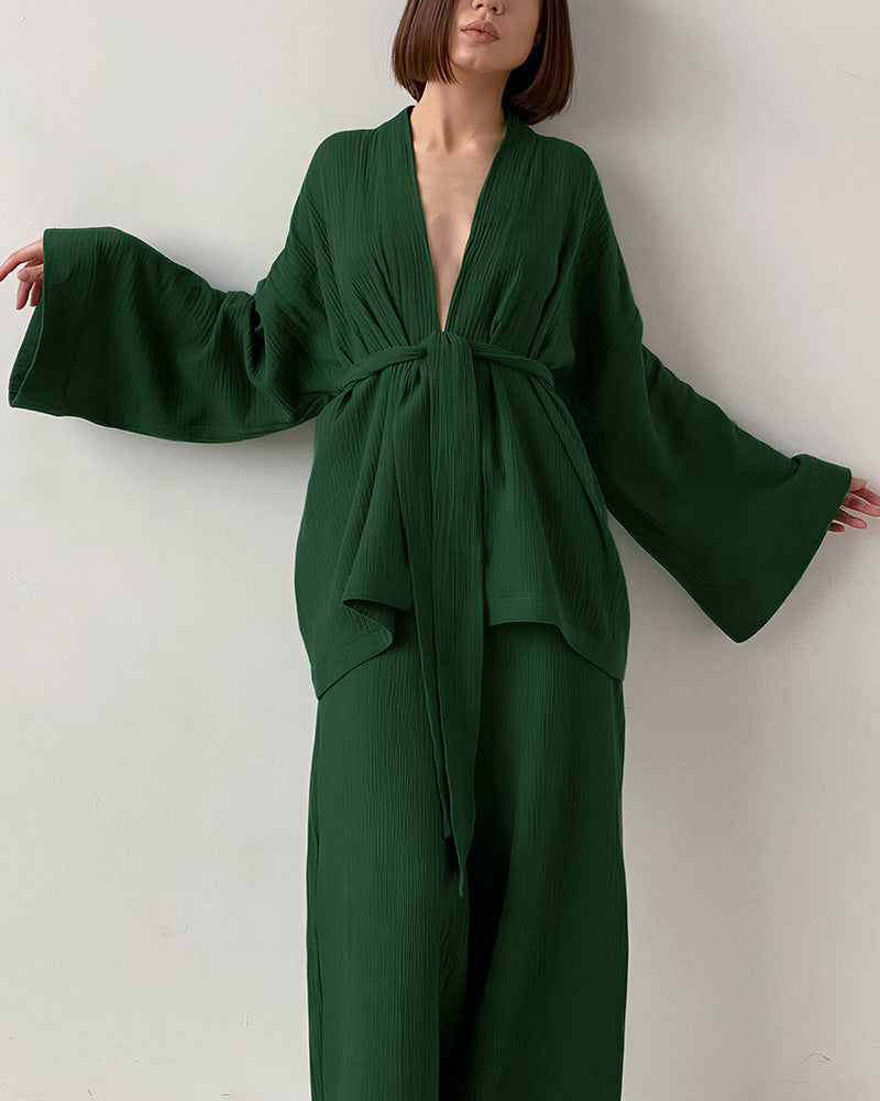 Curvvvy® Cloud-Soft Gauze 2-Piece Wrap Loungewear Set