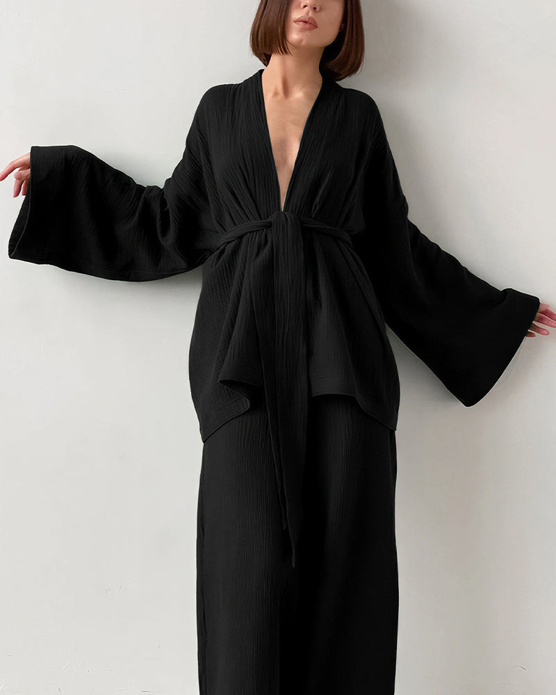 Curvvvy® Cloud-Soft Gauze 2-Piece Wrap Loungewear Set
