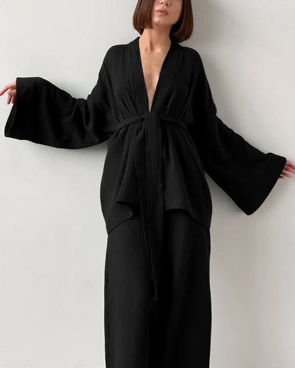 Curvvvy® Cloud-Soft Gauze 2-Piece Wrap Loungewear Set