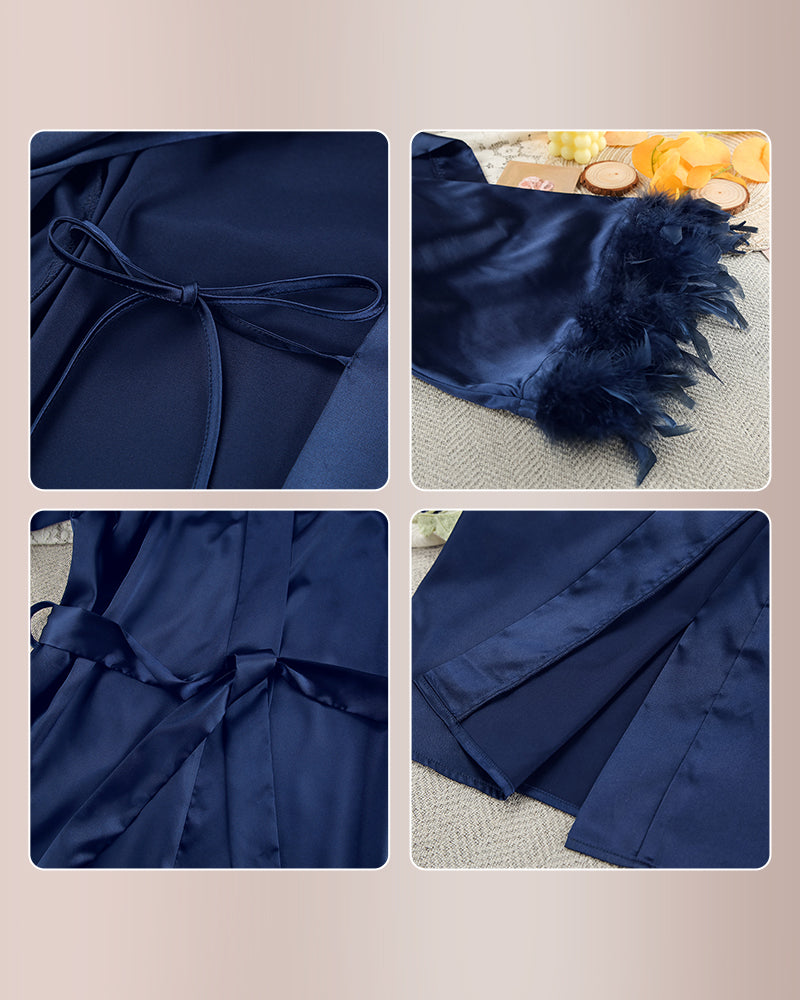 Curvvvy® Midnight Glamour Satin Feather Robe