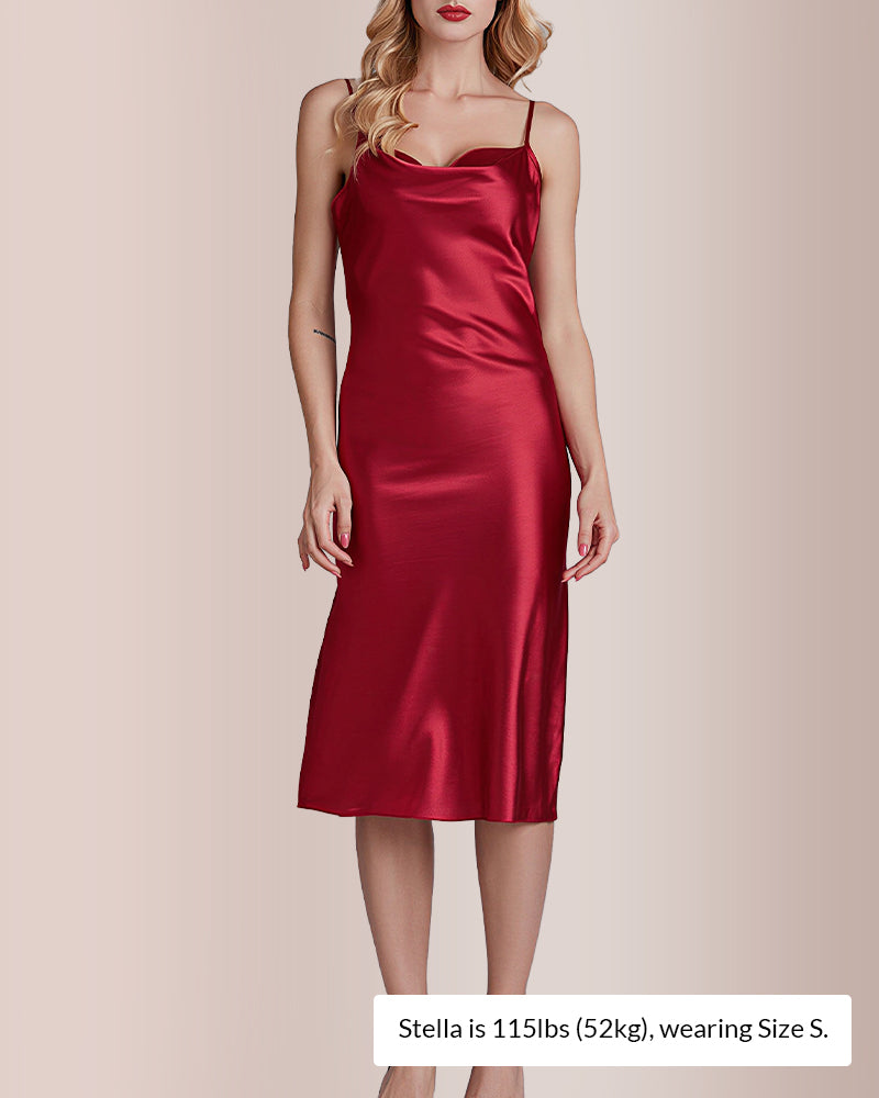 Curvvvy® Elegant Cowl Neck Satin Slip Dress