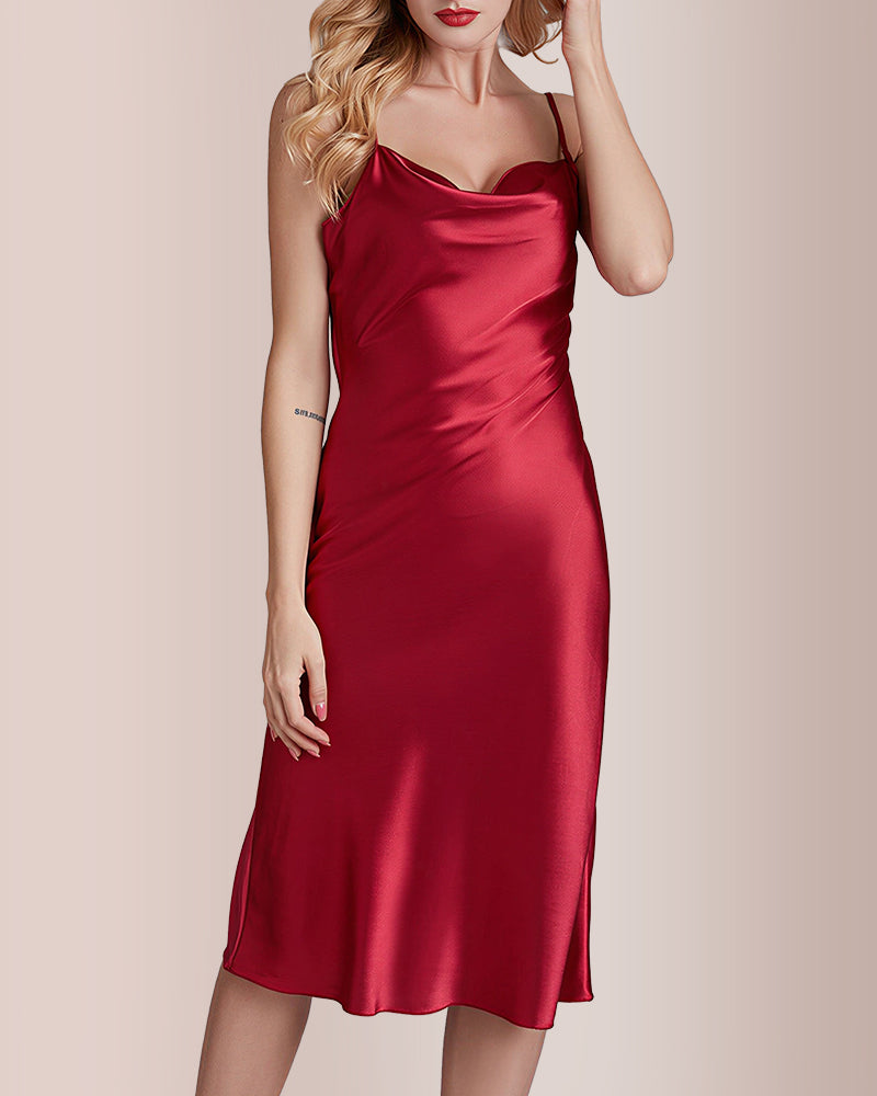 Curvvvy® Elegant Cowl Neck Satin Slip Dress