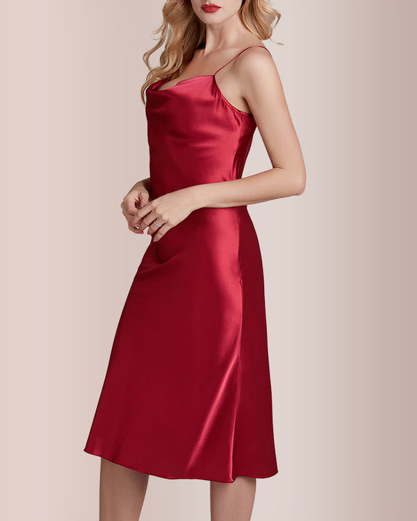 Curvvvy® Elegant Cowl Neck Satin Slip Dress