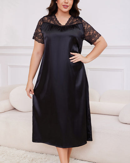 Curvvvy® Silky Comfort Lace Trim Plus Size Sleep Dress
