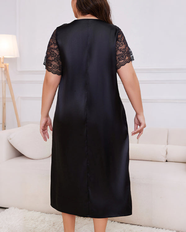 Curvvvy® Silky Comfort Lace Trim Plus Size Sleep Dress