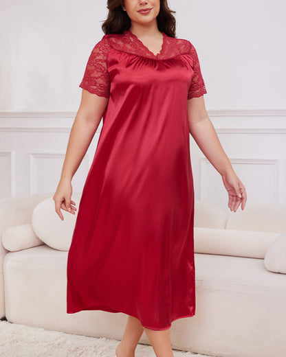 Curvvvy® Silky Comfort Lace Trim Plus Size Sleep Dress