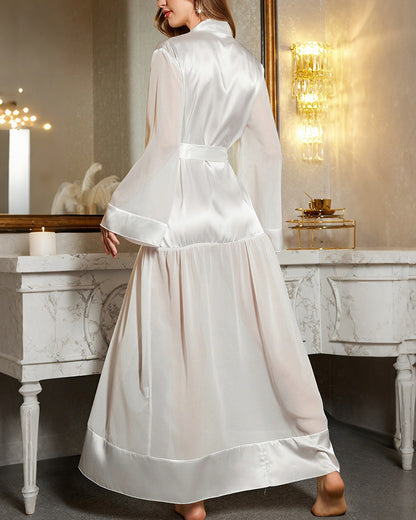 Curvvvy®  Sheer Mesh & Satin Long Robe