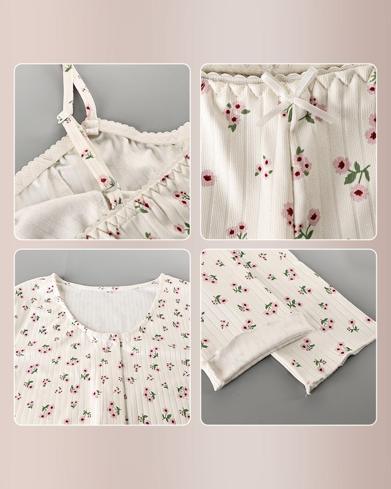 Curvvvy® Floral Ribbed Knit 3-Piece Loungewear Set