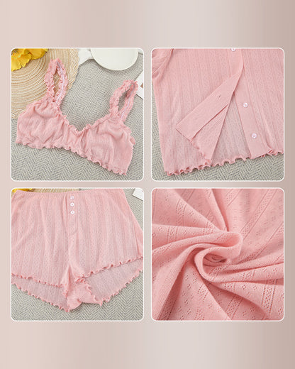 Curvvvy® 3-Piece Ruffle Knit Loungewear Set