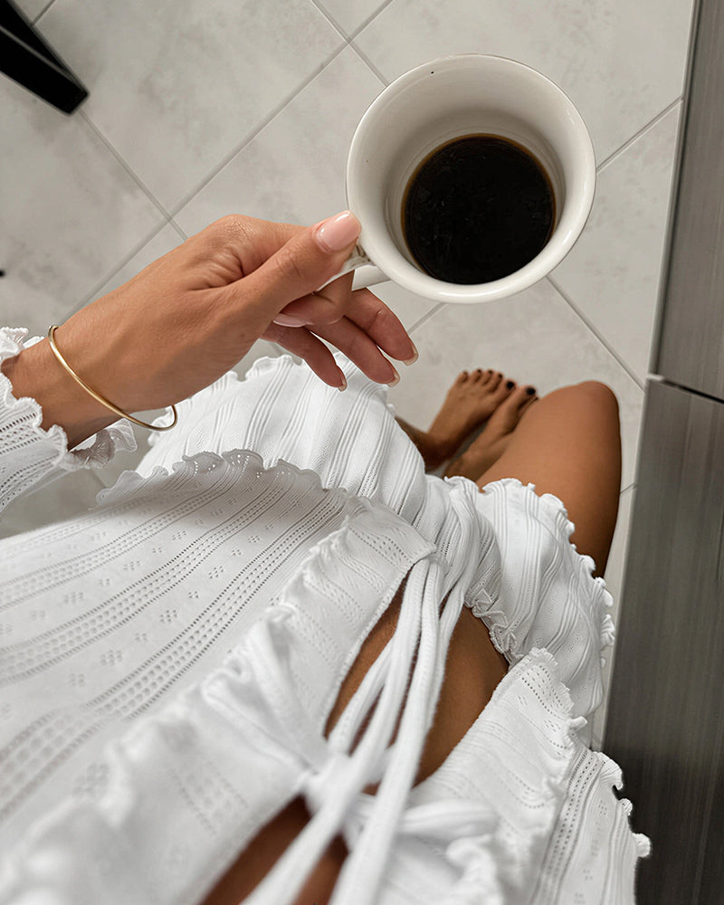 Curvvvy® Tie-Front Long Sleeve Loungewear Set