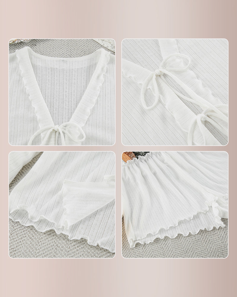Curvvvy® Tie-Front Long Sleeve Loungewear Set