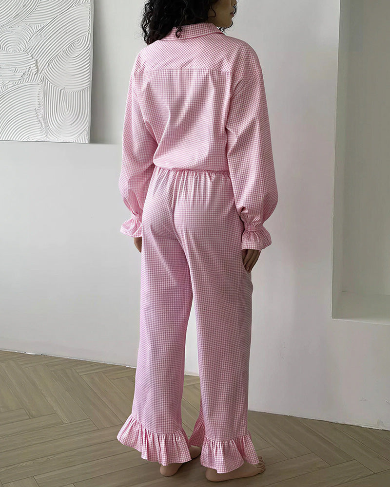 Curvvvy® Sweetheart Pink Plaid Ruffle 2-Piece Loungewear Set
