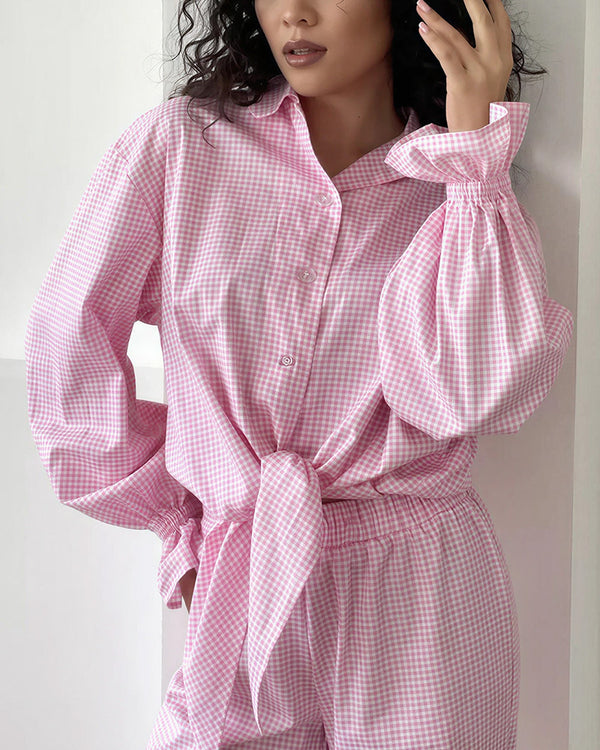 Curvvvy® Sweetheart Pink Plaid Ruffle 2-Piece Loungewear Set
