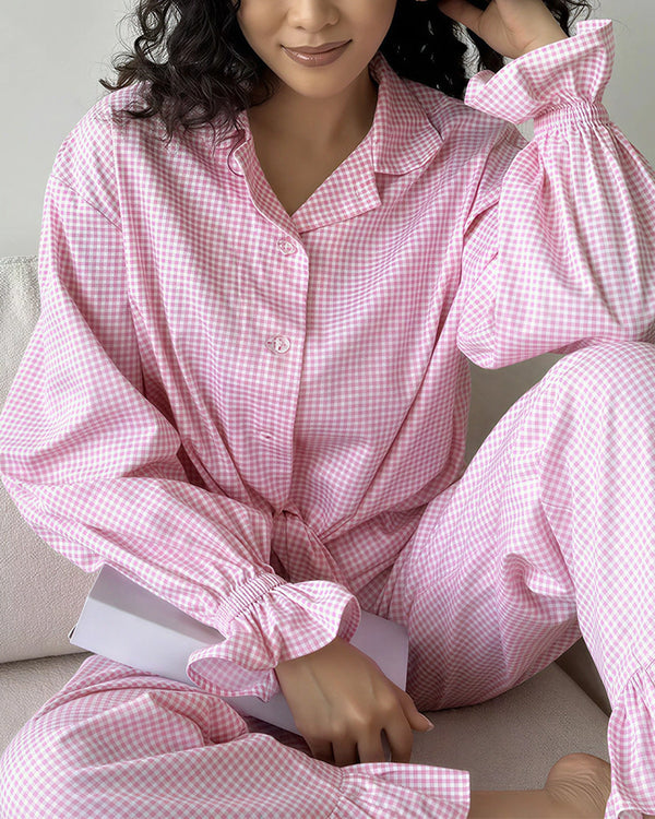 Curvvvy® Sweetheart Pink Plaid Ruffle 2-Piece Loungewear Set