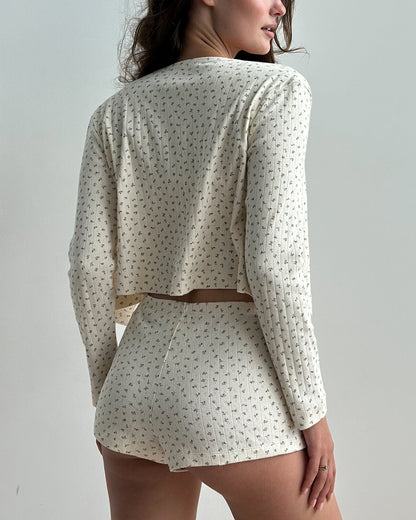 Curvvvy® Floral Knit Long Sleeve & Shorts Loungewear Set