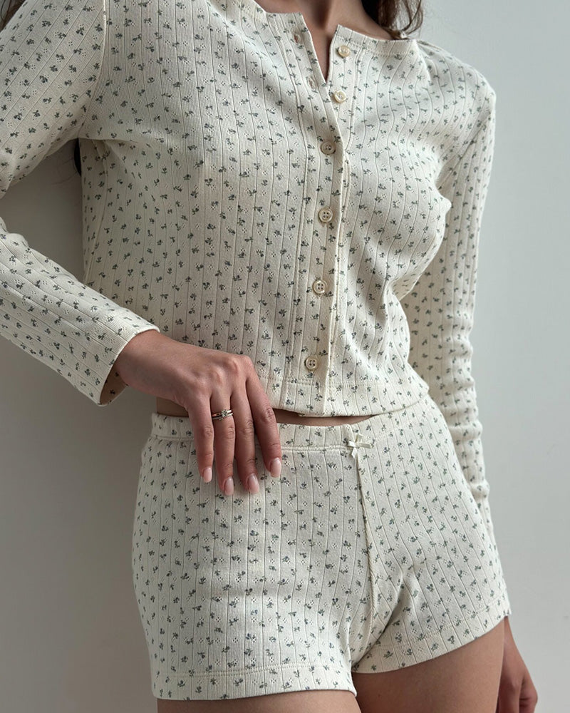 Curvvvy® Floral Knit Long Sleeve & Shorts Loungewear Set