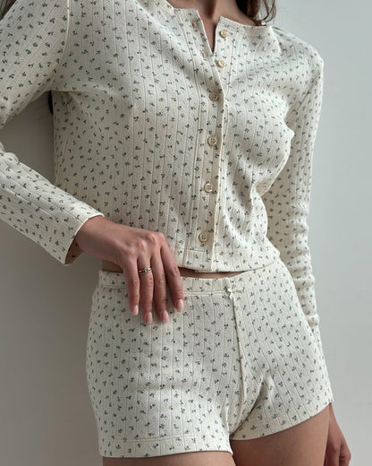 Curvvvy® Floral Knit Long Sleeve & Shorts Loungewear Set
