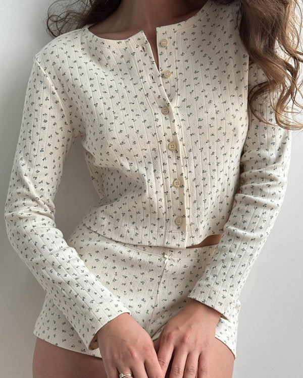 Curvvvy® Floral Knit Long Sleeve & Shorts Loungewear Set