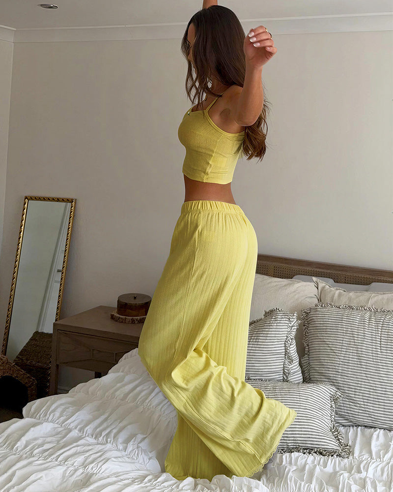 Curvvvy® Ribbed Cami & Wide-Leg Pant Lounge Set