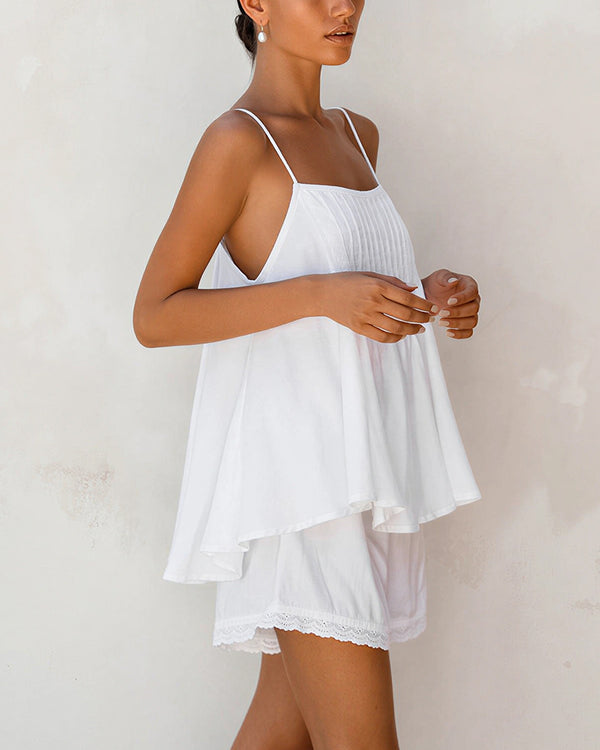 Curvvvy® Cotton Lace-Trim Cami Loungewear Set