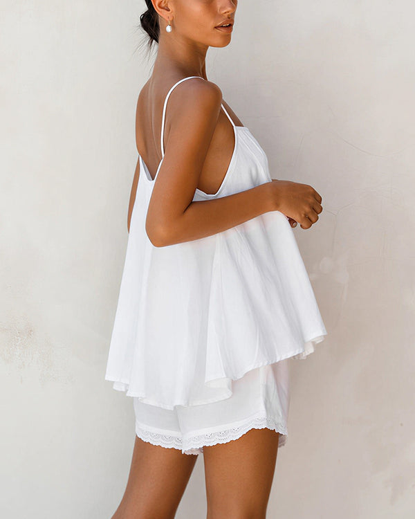 Curvvvy® Cotton Lace-Trim Cami Loungewear Set
