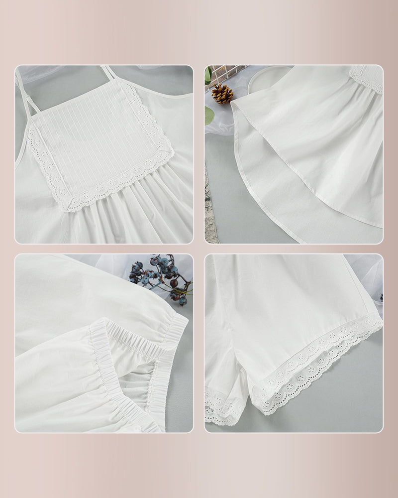 Curvvvy® Cotton Lace-Trim Cami Loungewear Set