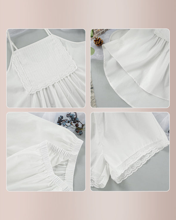 Curvvvy® Cotton Lace-Trim Cami Loungewear Set