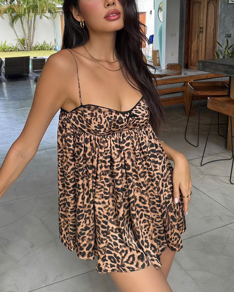 Curvvvy® Wild Side Leopard Print Babydoll Slip Dress