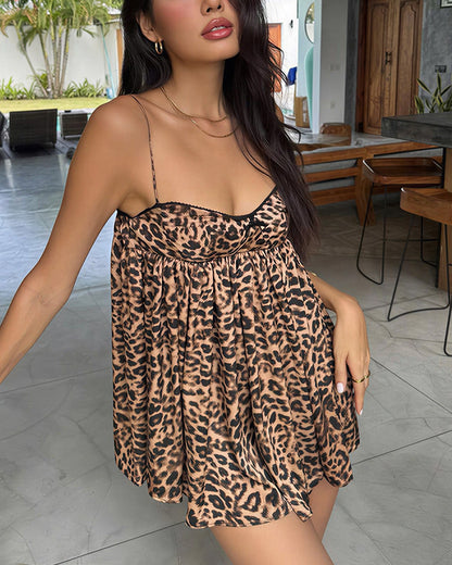 Curvvvy® Wild Side Leopard Print Babydoll Slip Dress