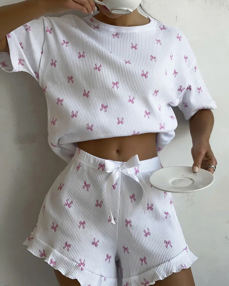 Curvvvy® Coquette Bow Print Thread Lounge Set