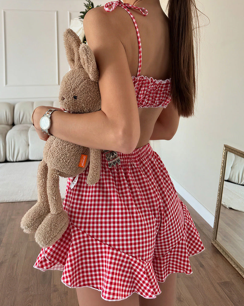 Curvvvy® Sweetheart Red Gingham Ruffle Cami & Shorts Pajama Set