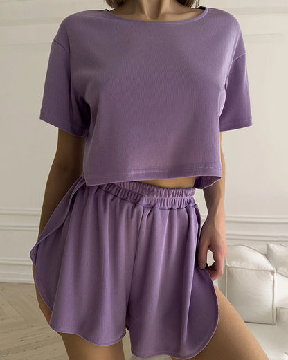 Curvvvy® Crop Top & Split Shorts Waffle Lounge Set