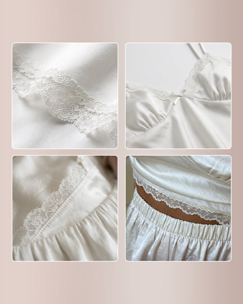 Curvvvy® Romantic Satin Lace Trim Cami & Shorts Sleepwear Set
