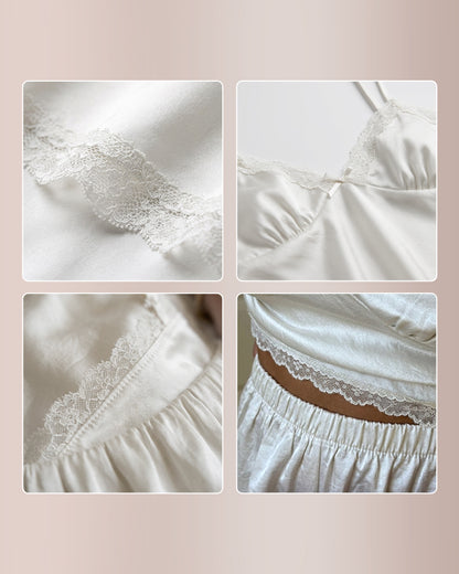 Curvvvy® Romantic Satin Lace Trim Cami & Shorts Sleepwear Set