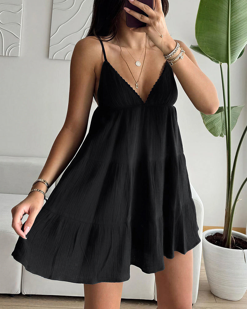 Curvvvy™ Cotton Lace Trim Deep V Cami Babydoll Dress Summer Loungewear