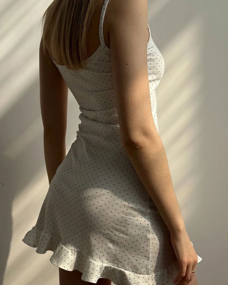Curvvvy™ Vintage Polka Dot Ruffle Hem Mini Slip Dress
