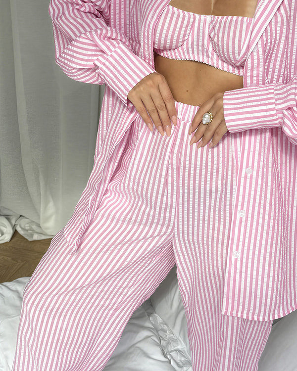 Curvvvy™ Striped 3-Piece Lounge Set - Shirt, Bralette & Pants