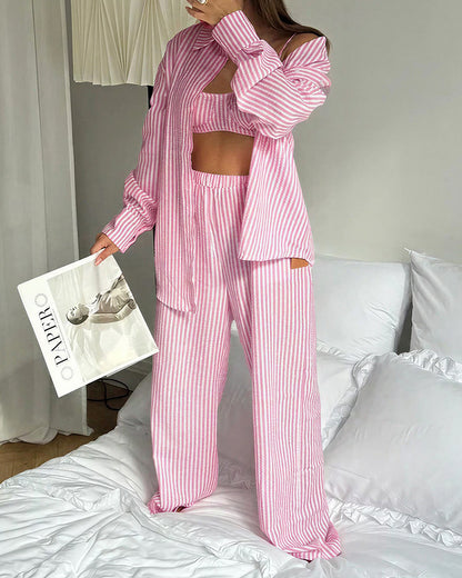 Curvvvy™ Striped 3-Piece Lounge Set - Shirt, Bralette & Pants
