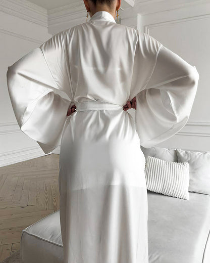 Curvvvy™ 2-Piece Silky Satin Robe & Lace Slip Dress Set