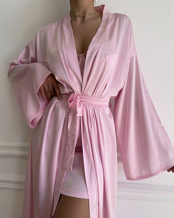 Curvvvy™ 2-Piece Silky Satin Robe & Lace Slip Dress Set