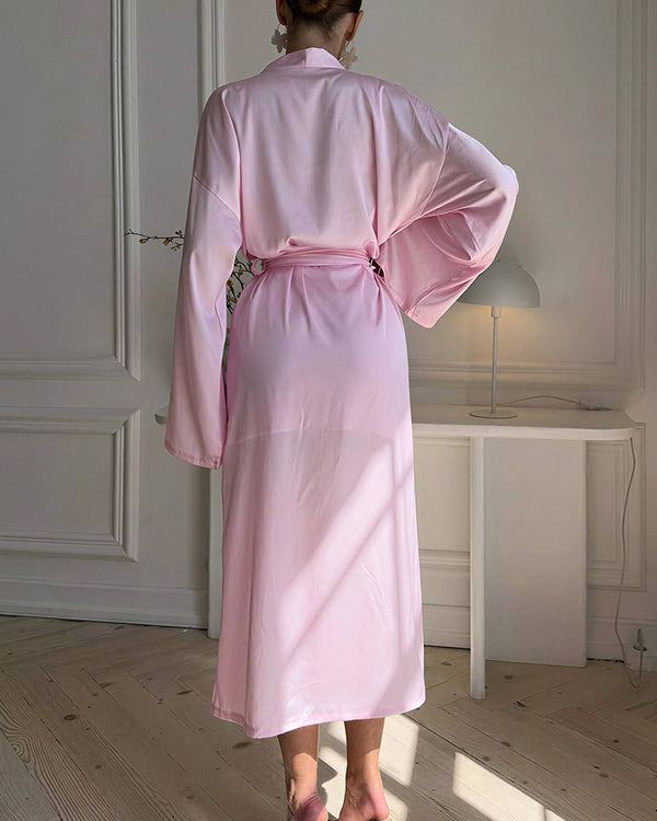 Curvvvy™ 2-Piece Silky Satin Robe & Lace Slip Dress Set