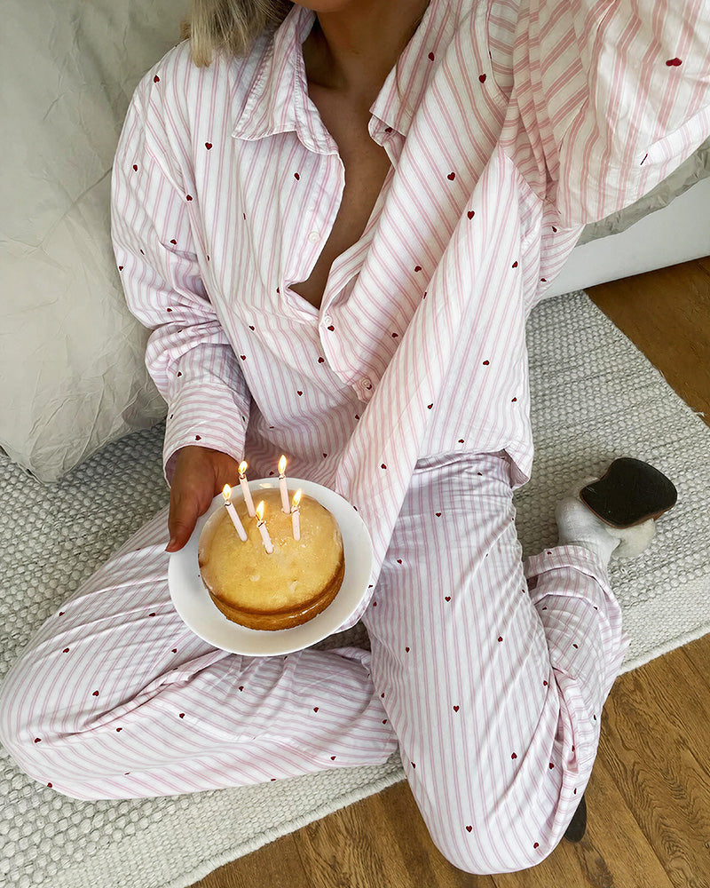 Curvvvy™ Sweetheart Pink Striped Long Sleeve Pajama Set
