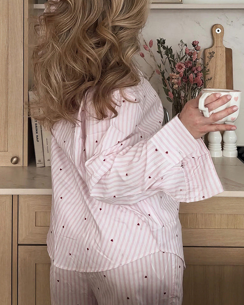 Curvvvy™ Sweetheart Pink Striped Long Sleeve Pajama Set