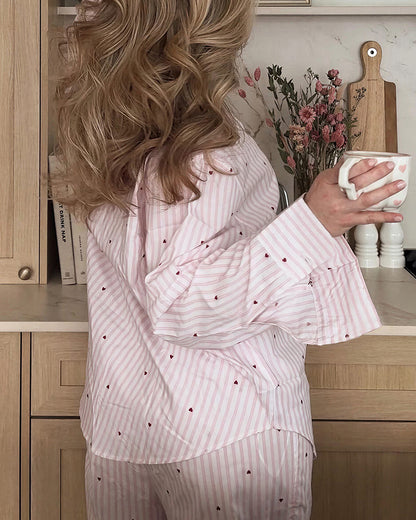 Curvvvy™ Sweetheart Pink Striped Long Sleeve Pajama Set