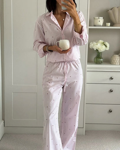 Curvvvy™ Sweetheart Pink Striped Long Sleeve Pajama Set